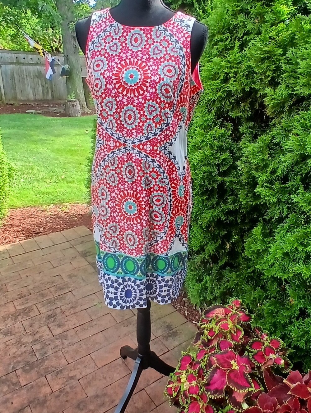 London Times Red/Blue/Green Manda Dress Sz 8